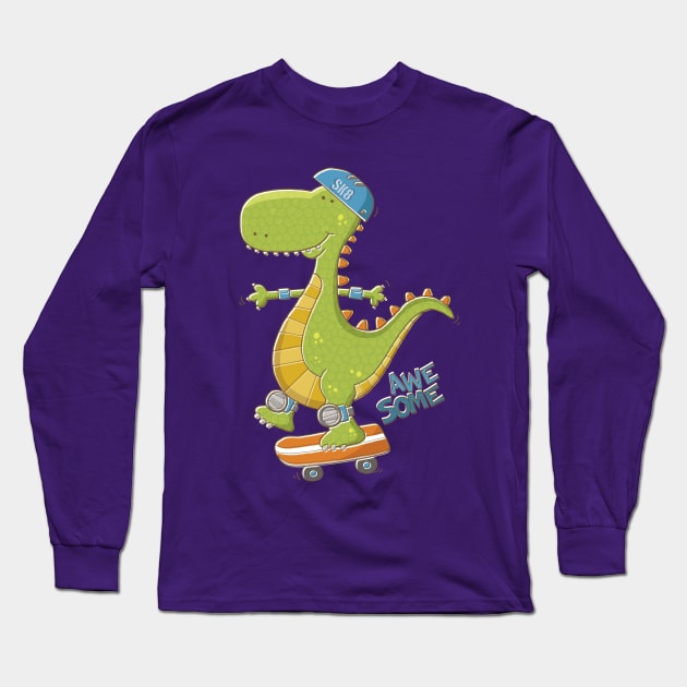 Dinosaur Skateboarding Long Sleeve T-Shirt by vaughanduck